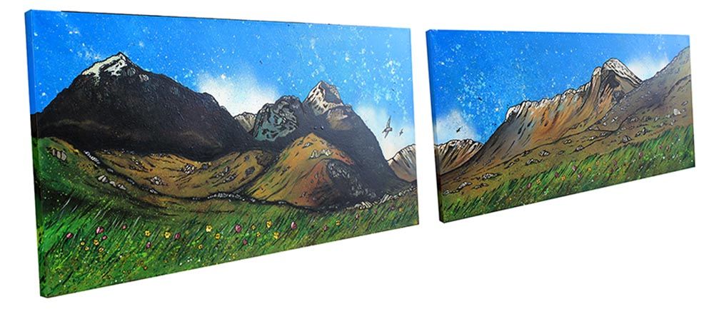 1000x433 Glencoe Amp The Three Sisters, Scottish Highlands. (Panoramic Double - Double Canvas Painting