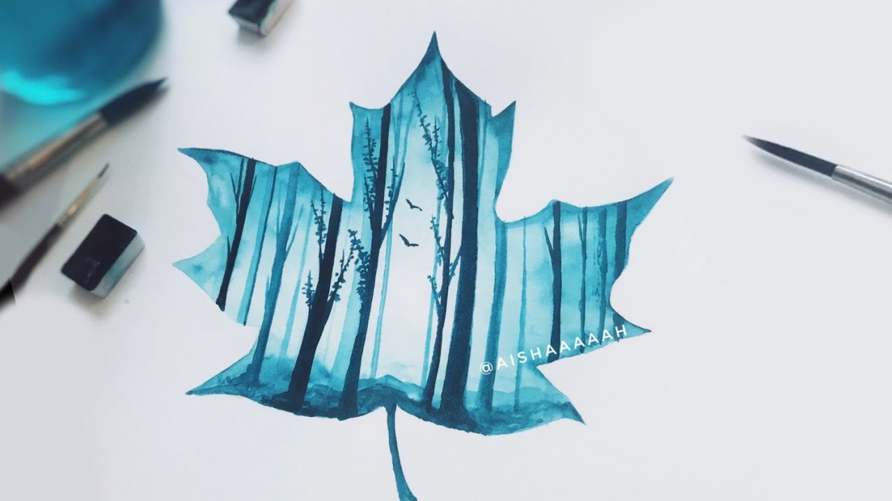 1280x720 Easy Watercolor Painting Tutorial Beginners Leaf Double Exposure - Double Exposure Painting