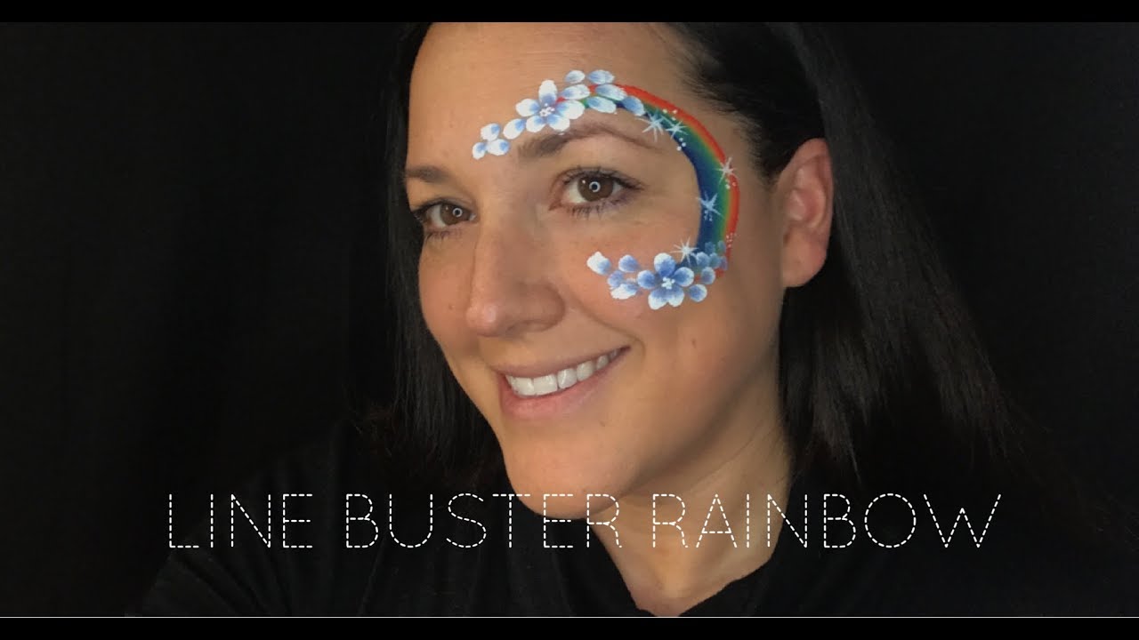 1280x720 Line Buster Rainbow Design With Double Dipped Flowers ~ Face Paint - Double Face Painting
