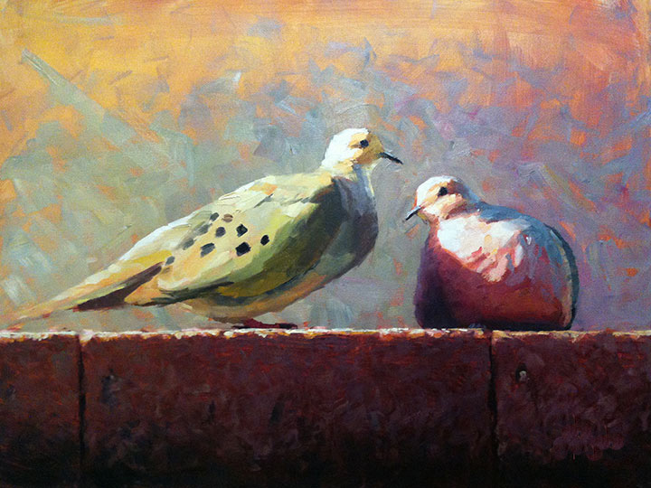 720x540 Handpainted Free Shipping Modern Abstract Handsome Doves In Love - Dove Painting