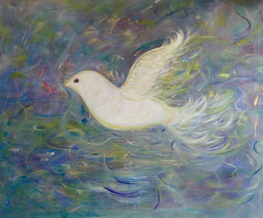 900x745 One Winged Dove Painting By Sara Credito - Dove Painting