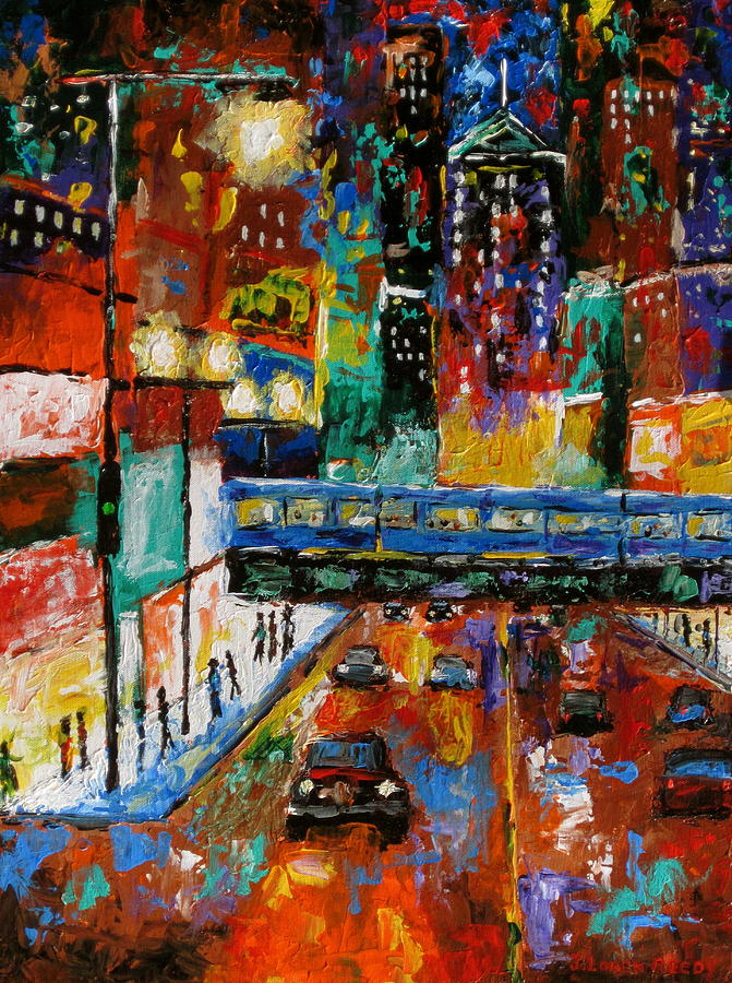 671x900 Downtown Friday Night Painting By J Loren Reedy - Downtown Painting