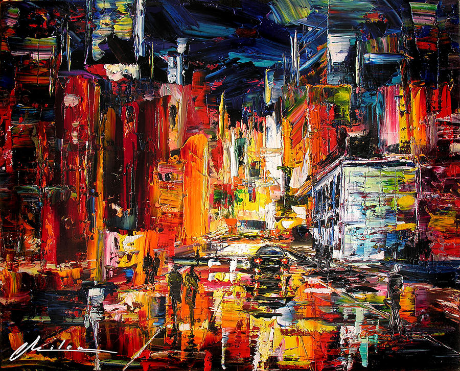 900x727 Going Downtown Painting By Milen Art - Downtown Painting
