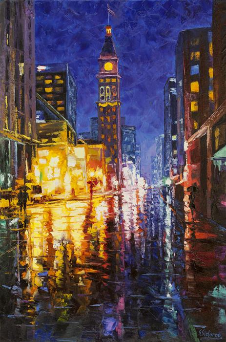 463x700 Indigo Night, Downtown Denver - Downtown Painting
