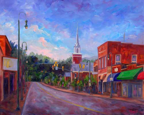 500x400 Main Street In Downton Waynesville Nc - Downtown Painting