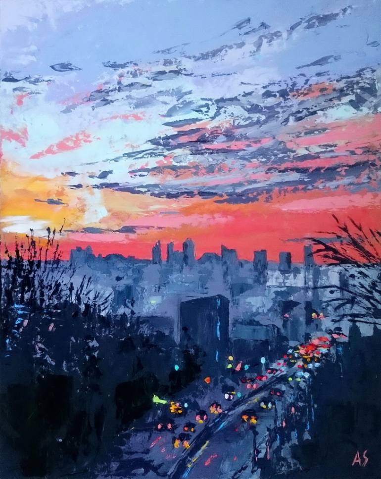 770x968 Saatchi Art Evening Downtown Painting By Alena Shymchonak - Downtown Painting