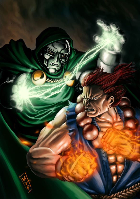 585x827 Fan Art Dr. Doom Vs Akuma By Fidelfaizz - Dr Doom Painting