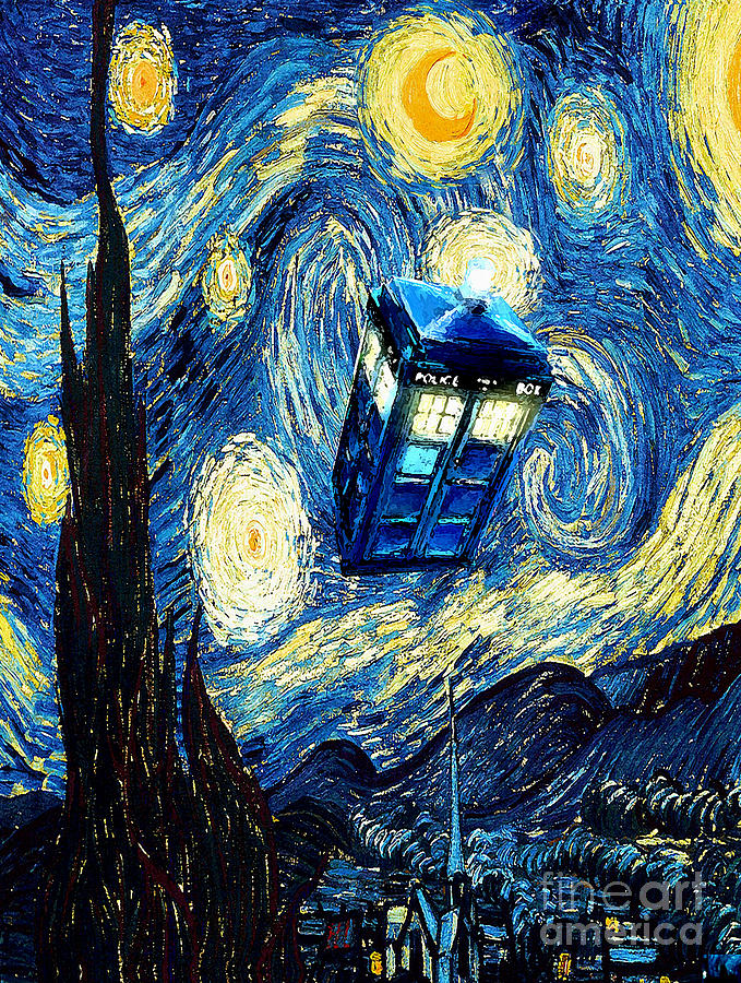 679x900 Dr Who Painting Weird Flying Phone Booth Starry The Night Painting ...