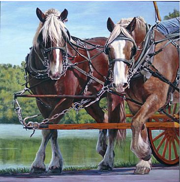 366x369 Draft Horse Team - Draft Horse Painting