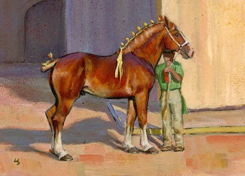 500x360 Original Painting Of A Belgian Draft Horse By Lesley Spanos - Draft Horse Painting