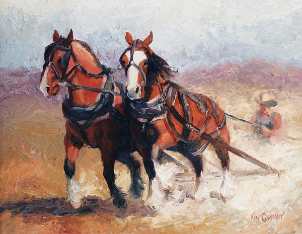 600x465 Pulling Contest Clydesdales Draft Horse Paintings Painting By Kim - Draft Horse Painting