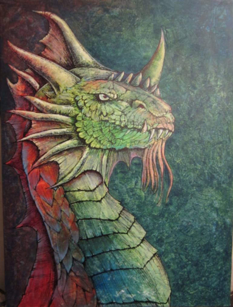 770x1016 Saatchi Art Severe Dragon Painting By Raimundas Dzimidavicius - Dragon Art Painting