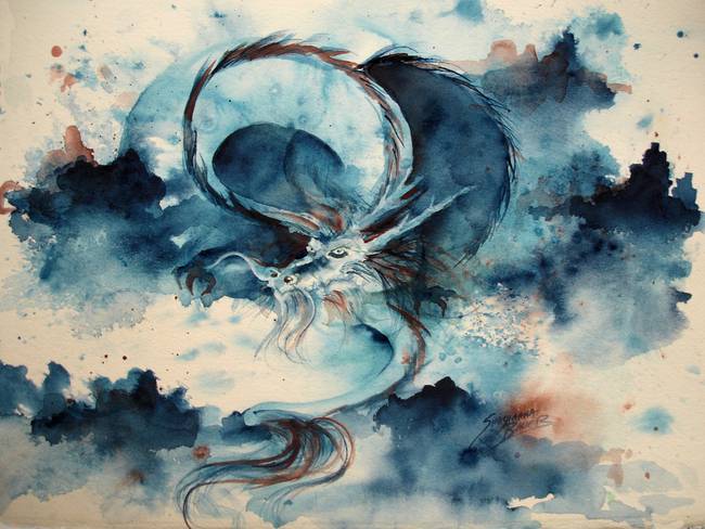 650x488 Chinese Water Dragon By Shoshanna Bauer - Dragon Art Painting