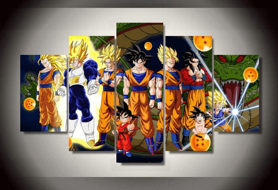 967x662 5 Panel Goku Dragon Ball Z Canvas Painting Octotreasure - Dragon Ball Painting