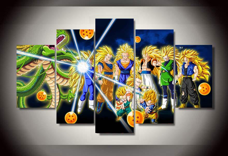 880x604 Atfipan Wall Art Modular Painting 5 Panel Cartoon Characters - Dragon Ball Painting