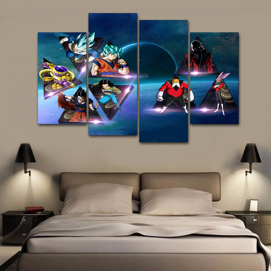 890x890 4 Panels Canvas Painting Dragon Ball Super Universe 7 Vs Universe - Dragon Ball Super Painting