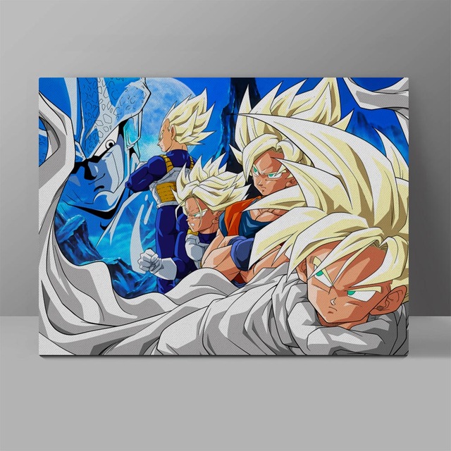 640x640 Super Saiyan Family Vs Cell Wall Pictures Dragon Ball Z Canvas - Dragon Ball Z Canvas Painting