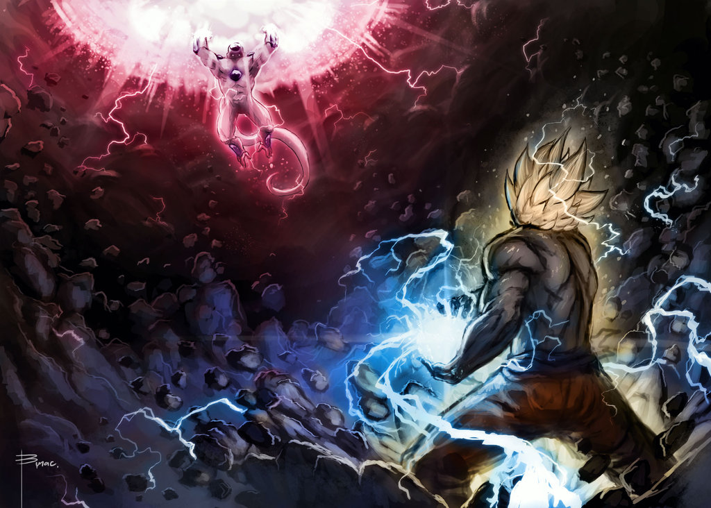 1024x732 Goku Vs Frieza By Mobius 9 - Dragon Ball Z Goku Painting