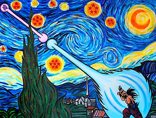 550x417 Van Gogh Ku Goku Vs. Vegeta Dragon Ball Z Starry Night - Dragon Ball Z Painting
