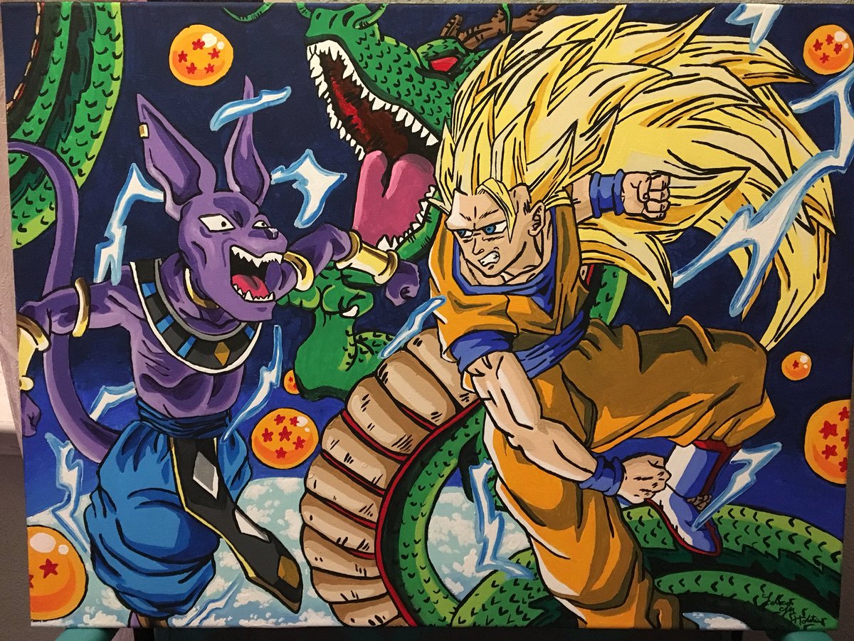 1200x900 Serachi Yaminguchi On Twitter My Ssj3 Goku Vs Beerus Painting - Dragon Ball Z Painting Games