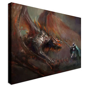 300x300 Brave Knight Fighting Dragon Canvas Art Cheap Wall Print Home - Dragon Canvas Painting