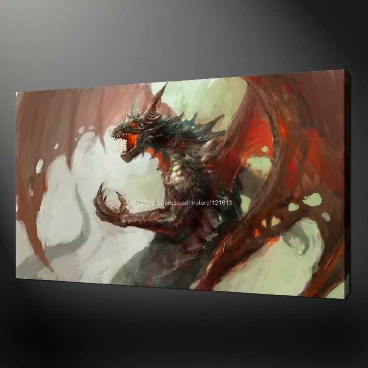 750x750 Red Dragon Premium Quality Canvas Picture Wall Art Oil Paintings - Dragon Canvas Painting