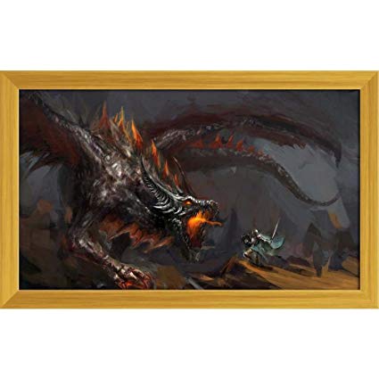 425x425 Az Fantasy Scene Knight Fighting Dragon Canvas Painting Golden - Dragon Canvas Painting