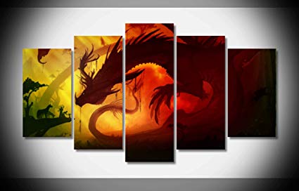 425x272 Mcanvas 5pcs Fantasy Art Dragon Canvas Print Wall Art - Dragon Canvas Painting