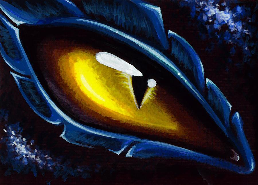 900x645 Eye Of The Blue Dragon Painting By Elaina Wagner - Dragon Eye Painting