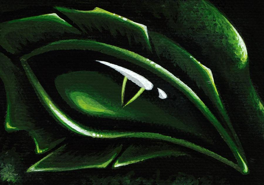900x632 Eye Of The Emerald Green Dragon Painting By Elaina Wagner - Dragon Eye Painting
