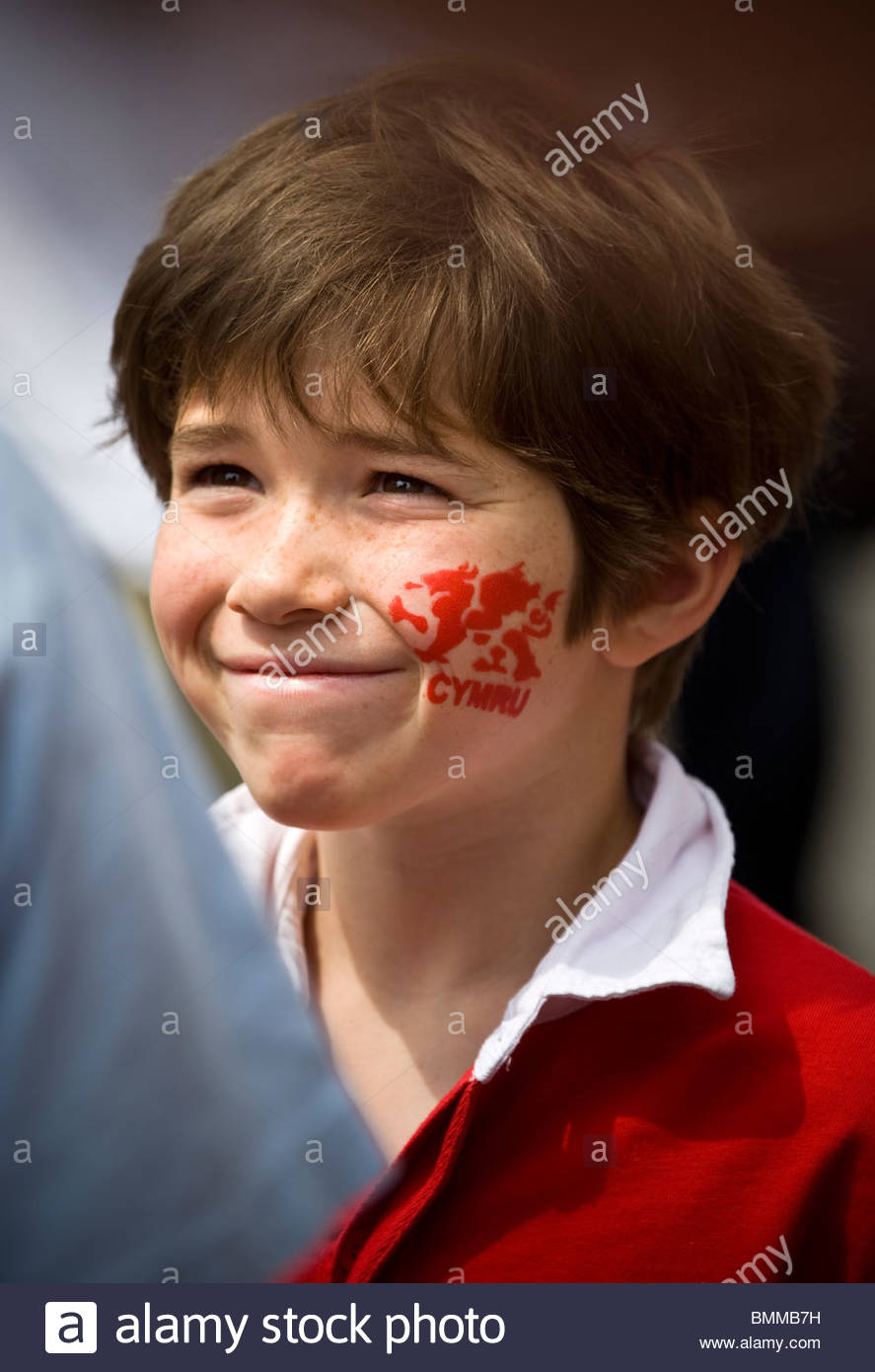 887x1390 Young Welsh Fan With Red Dragon Face Painting Outside Millennium - Dragon Face Painting