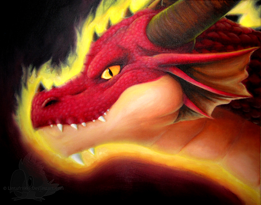 843x662 Dragon Head Oil Painting By Lintufriikki - Dragon Head Painting