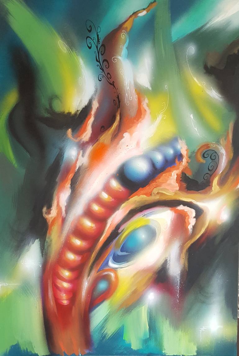 770x1147 Saatchi Art Abstract Dragon Painting By Benny Halldin - Dragon Painting