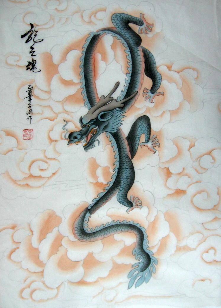 747x1041 Chinese Feng Shui Soul Of Dragon Silk Painting - Dragon Painting