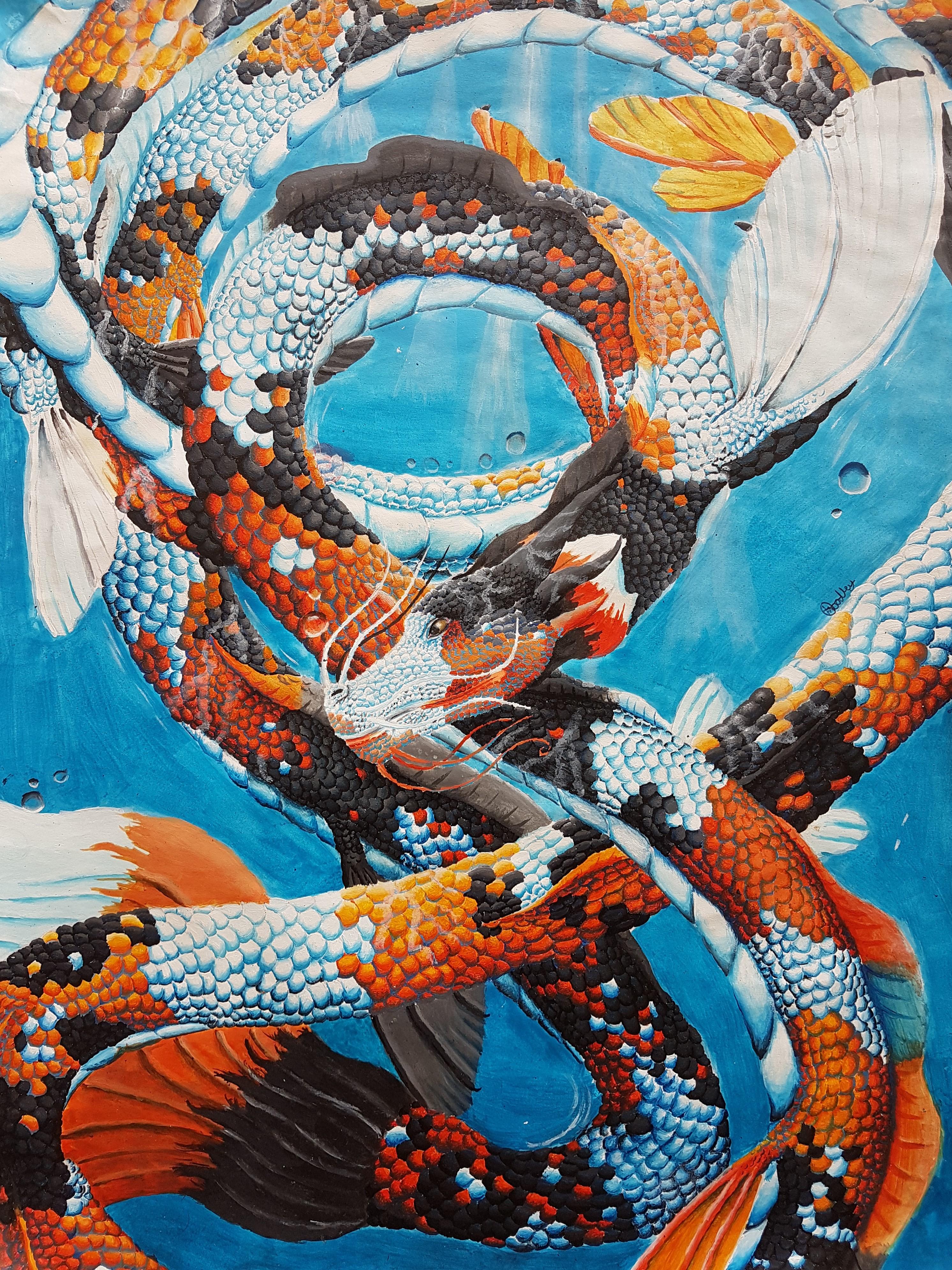 2985x3980 Koi Dragon, Acrylic On Paper, A3 Art - Dragon Painting Acrylic