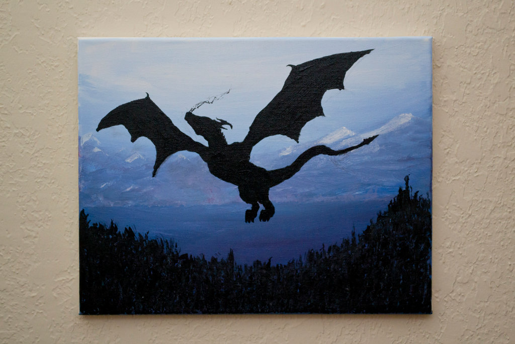 1024x685 Dragon Silhouette Acrylic Painting By Evilhedgehog2011 - Dragon Painting Acrylic