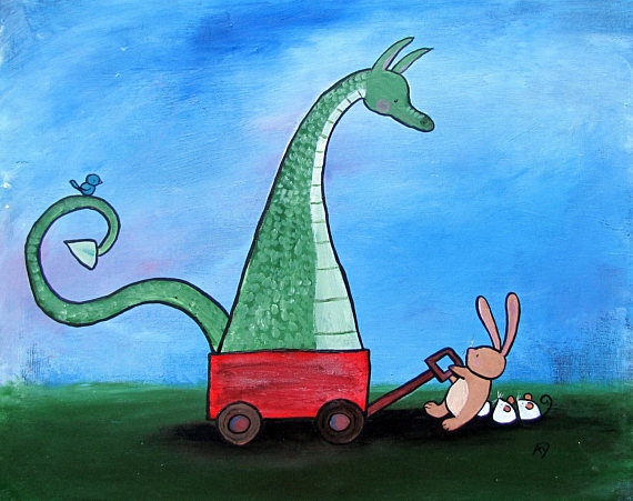 570x451 Dragon Nursery Wall Art Whimsical Childrens Painting Kids - Dragon Painting For Kids