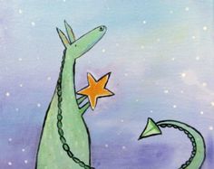 236x187 Sleeping Dragon Original Childrens Storybook Painting, Kids Wall - Dragon Painting For Kids