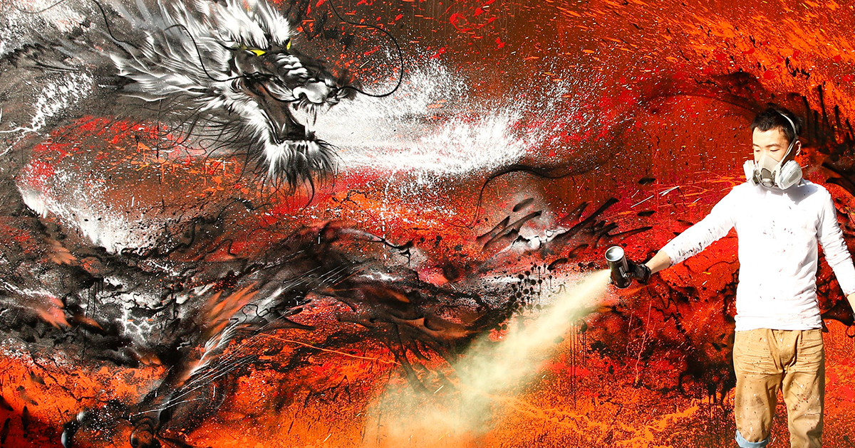 1200x630 Imperial Dragon My Splattered Wall Mural Of A Powerful Chinese - Dragon Painting Images