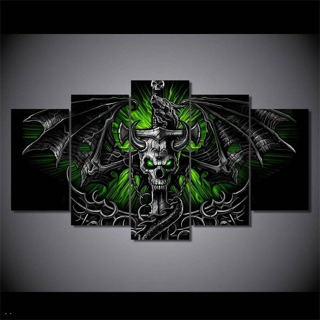 640x640 Hd Printed Skull Sword Dragon Painting On Canvas Room Decoration - Dragon Painting On Canvas