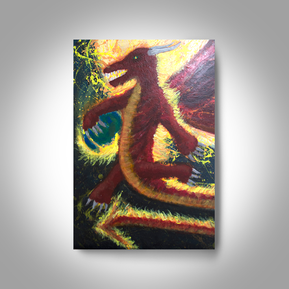 1000x1000 Red Dragon, Acrylic Abstract Painting - Dragon Painting On Canvas