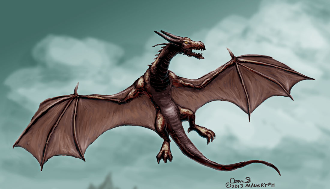 1100x632 Dragon Wyvern Painting Maugryph - Dragon Silhouette Painting