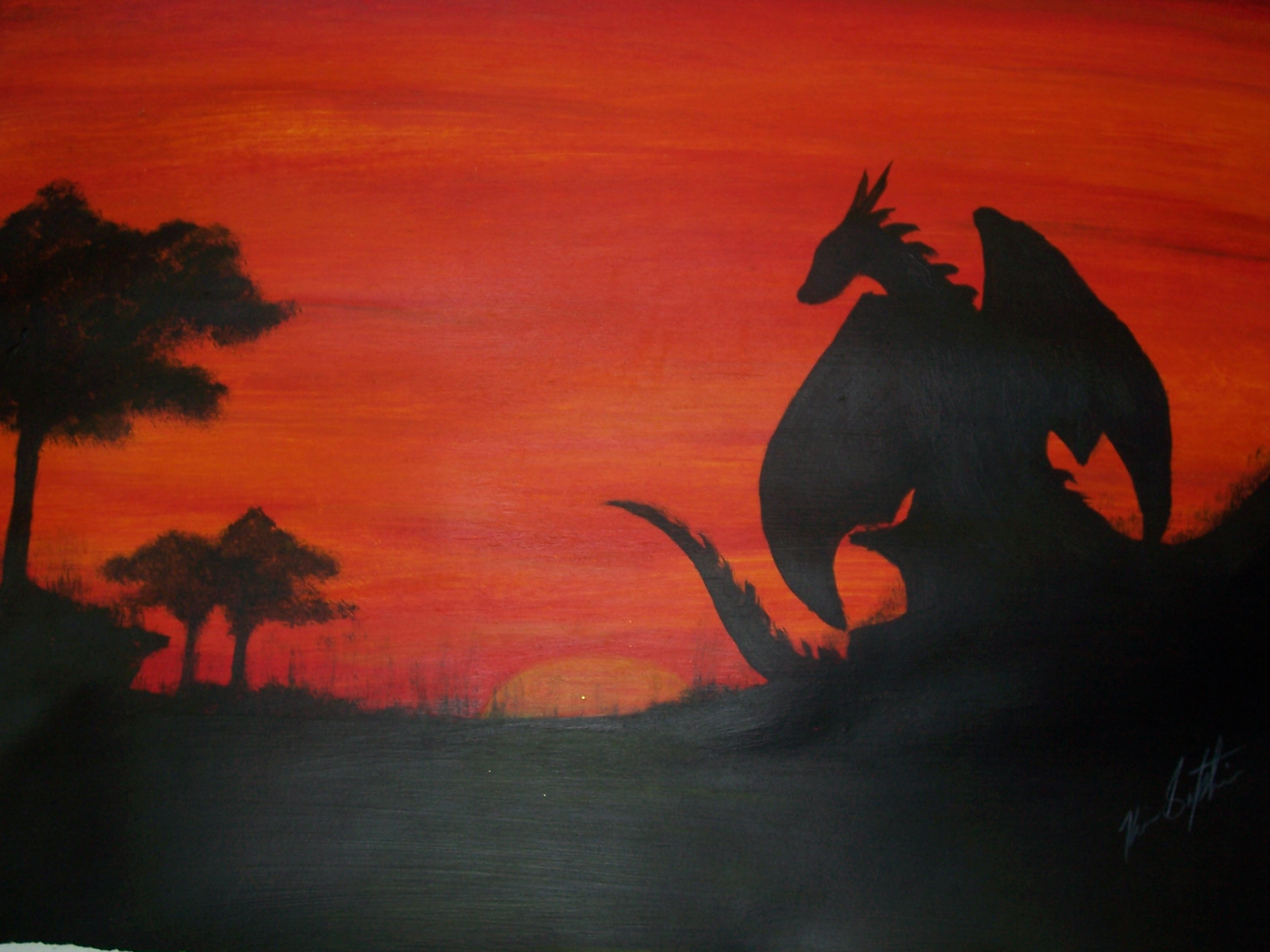 2304x1728 Dragon Sunset By Magicwolf5 - Dragon Silhouette Painting