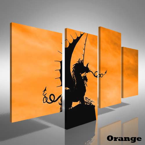500x500 Welsh Dragon Statue In Silhouette Offset Canvas Print Large - Dragon Silhouette Painting