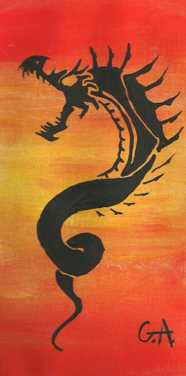 629x1271 Dragon Silhouette Painting By Georrence - Dragon Silhouette Painting