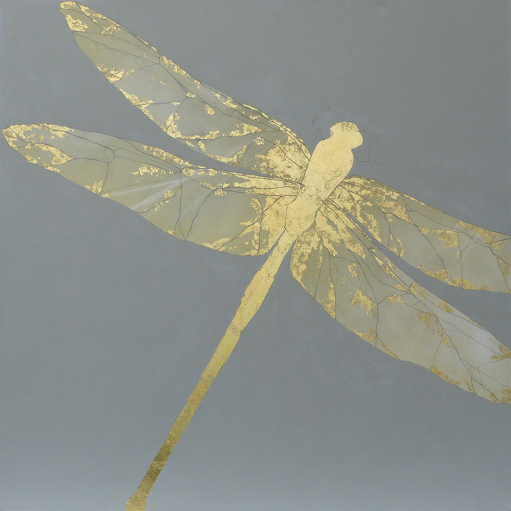 1000x1000 Metal Leaf Paintings Sara Habgood - Dragonfly Oil Painting