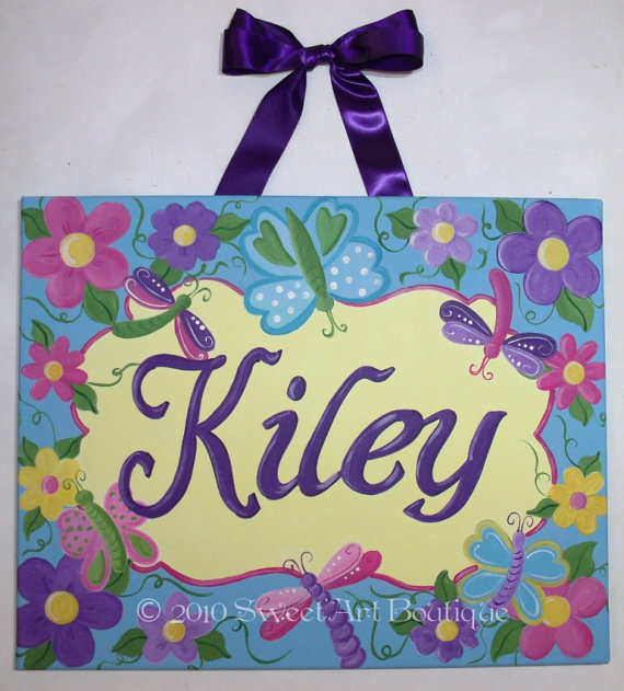 570x631 Nursery Wall Art Butterfly Dragonfly Canvas Name Sign - Dragonfly Painting Canvas