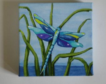 340x270 Acrylic Paintings Of Dragonflies Dragonfly Painting 6x6 Deep Edg - Dragonfly Painting Canvas