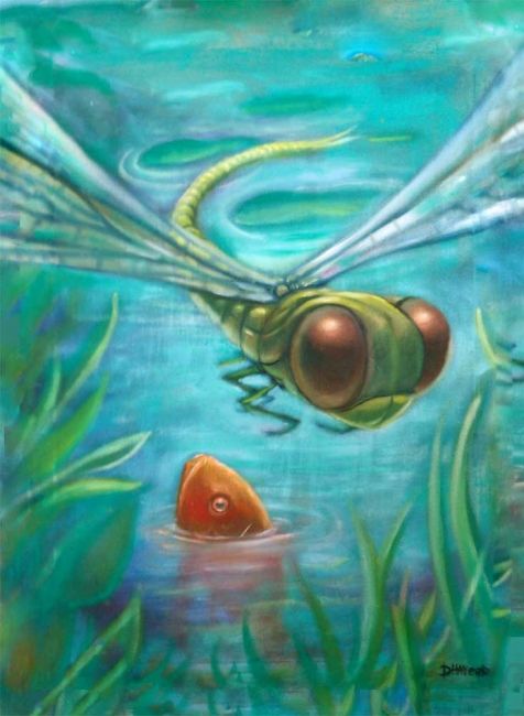 476x650 Dragonfly And Fish (Dhaveed Woody) - Dragonfly Painting Canvas