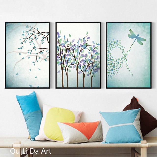 640x640 No Frame Pastoral Clear Spring Green Leaf Dragonfly Canvas - Dragonfly Painting Canvas